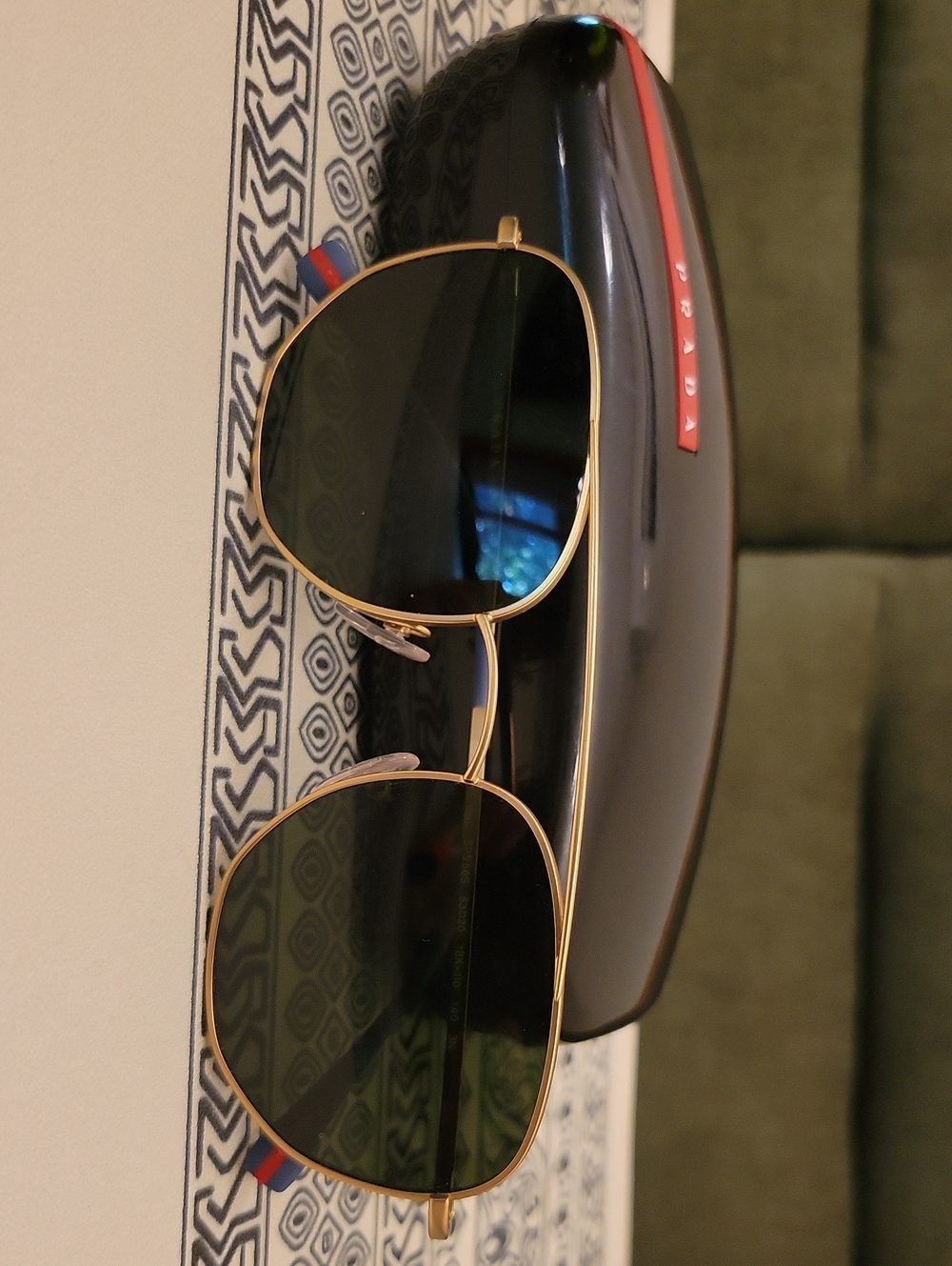 PRADA Gold Metal Double-Bridge Aviator Sunglasses w/ Green Lenses